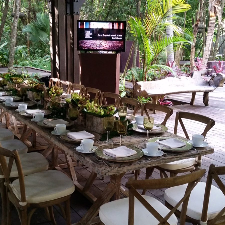 An outdoor table is set for guests at the St. Regis Bahia Beach Resort.