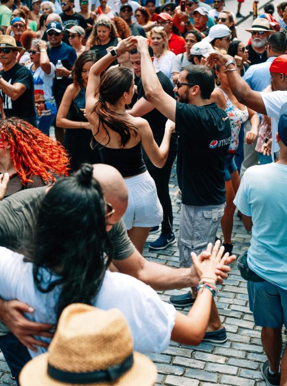 People dancing in the streets of Old San Juan.