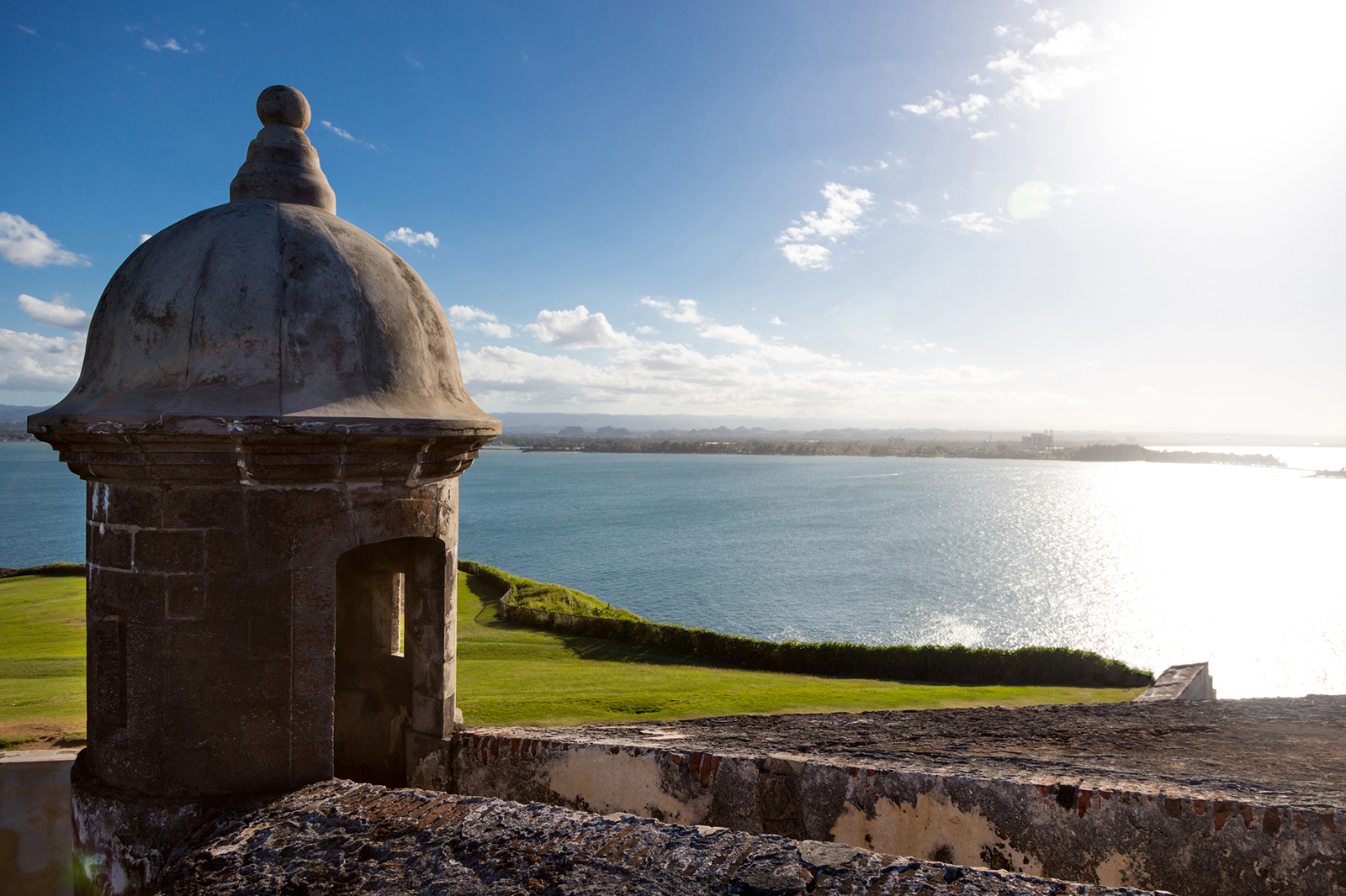 View of a garita and ocean from El Morro