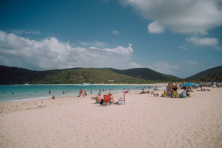 Sunny beach day at world renowned Flamenco Beach in Culebra.  