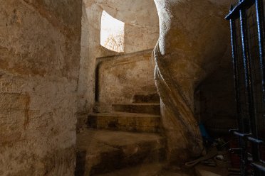 View of the oldest spiral staircase in Puerto Rico and America, built in mortar in the 16th century.