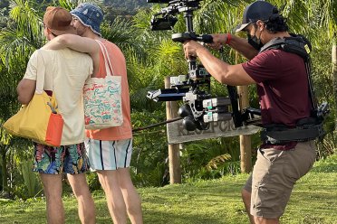 Crew filming a scene from the Live Boricua campaign in Puerto Rico