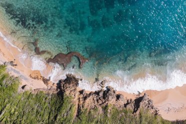 Aerial shot of a beach.