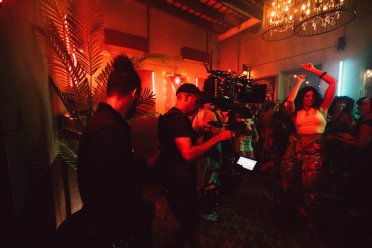 Behind the scenes of filming.