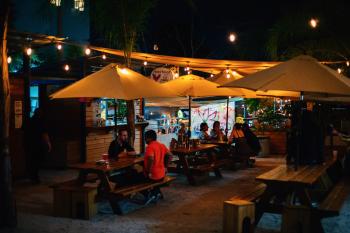 Night view of the food park Lote 23 in Santurce.