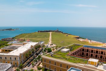 Castillo San Felipe Del Morro sits on the coastline of Old San Juan, just steps away from the bustling downtown area.