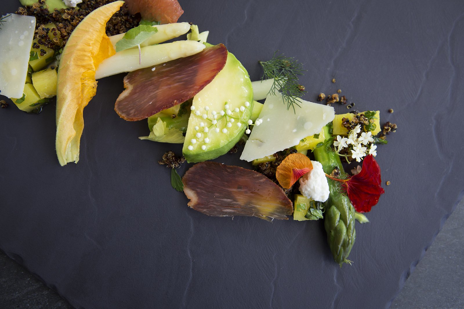 Creative display of vegetables on a plate.
