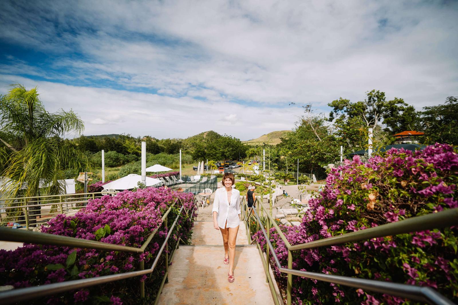 woman walking along the hot springs.