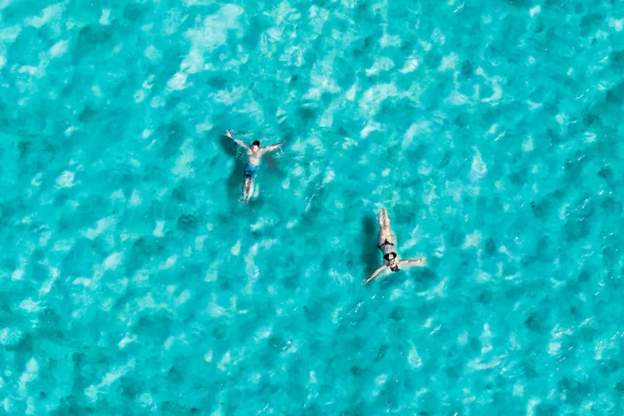 Relaxing in the shallow, clear waters of La Parguera, a great place to snorkel in Puerto Rico.
