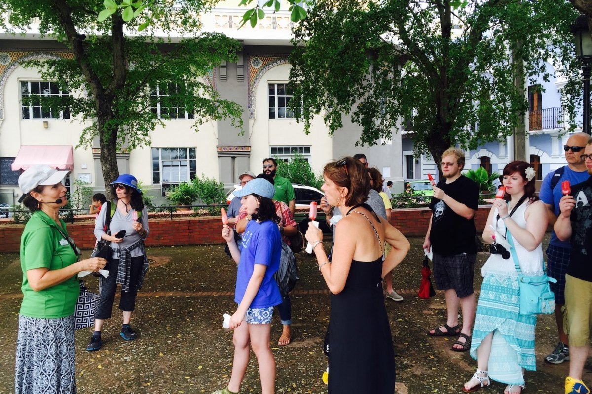 A Flavors of San Juan Food & Cultures tour group tastes their way around San Juan.