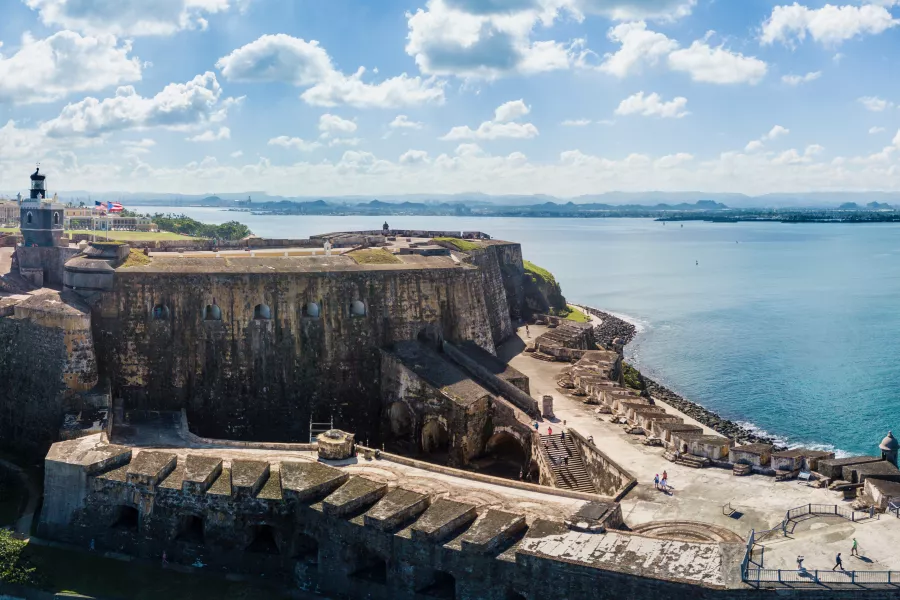 Aerial panorama view of El Morro Fort in San Juan. 