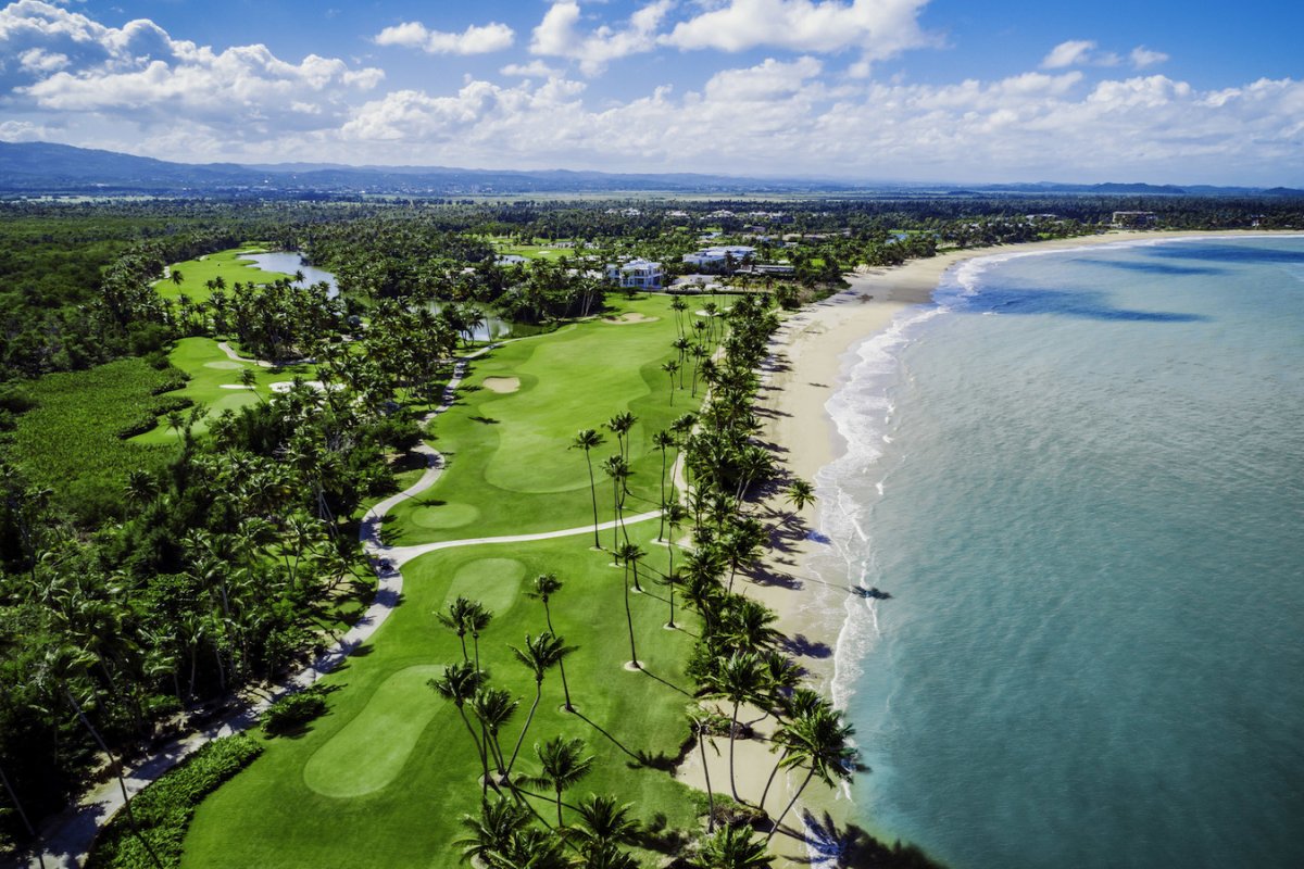 An aerial view of the beachside St. Regis Bahia Beach Resort.