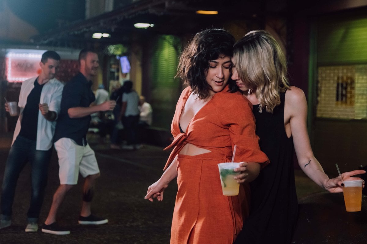 A couple enjoying San Juan's vibrant nightlife.
