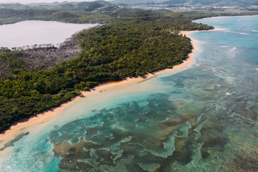 Aerial views of Playa Escondida and Playa Colorá, must-visit beaches in Fajardo.
