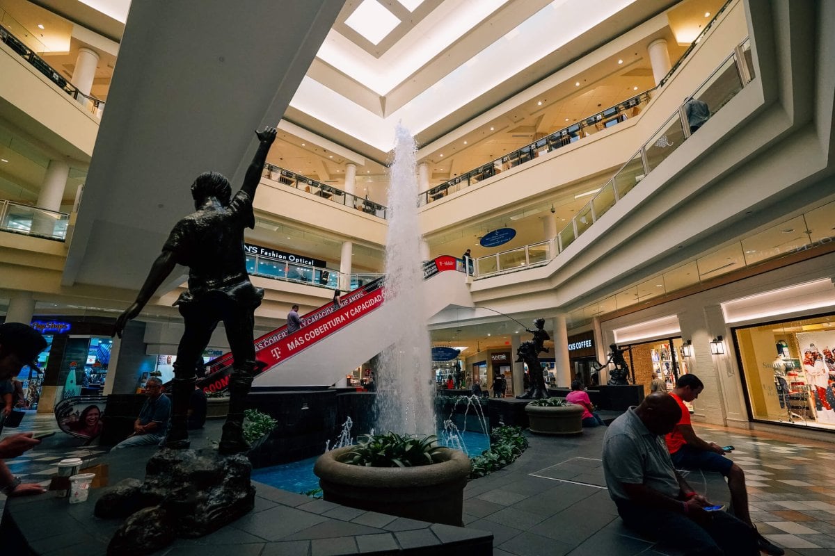 Interior view with fountain at Plaza Las Americas in San Juan.