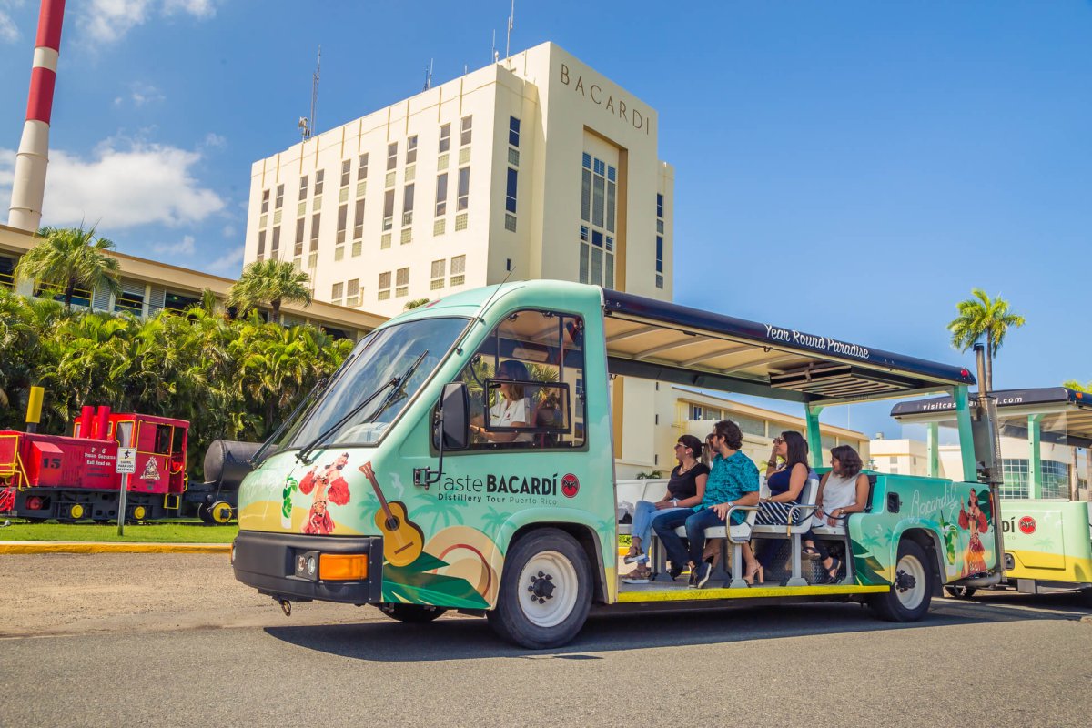 A trolley ride on the Bacardi Rum Tasting Tour. 