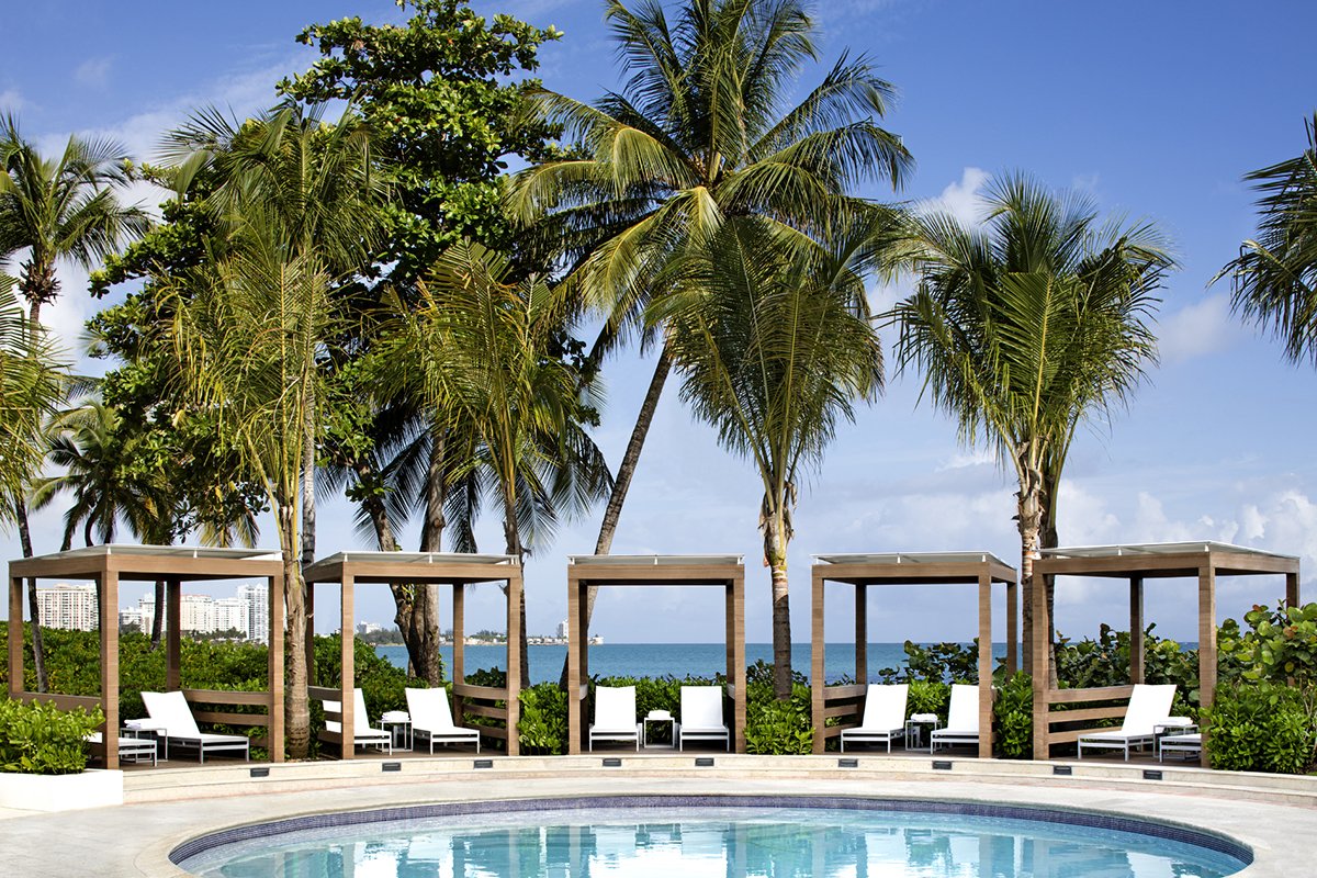 Poolside luxury cabanas at the El San Juan Hotel.
