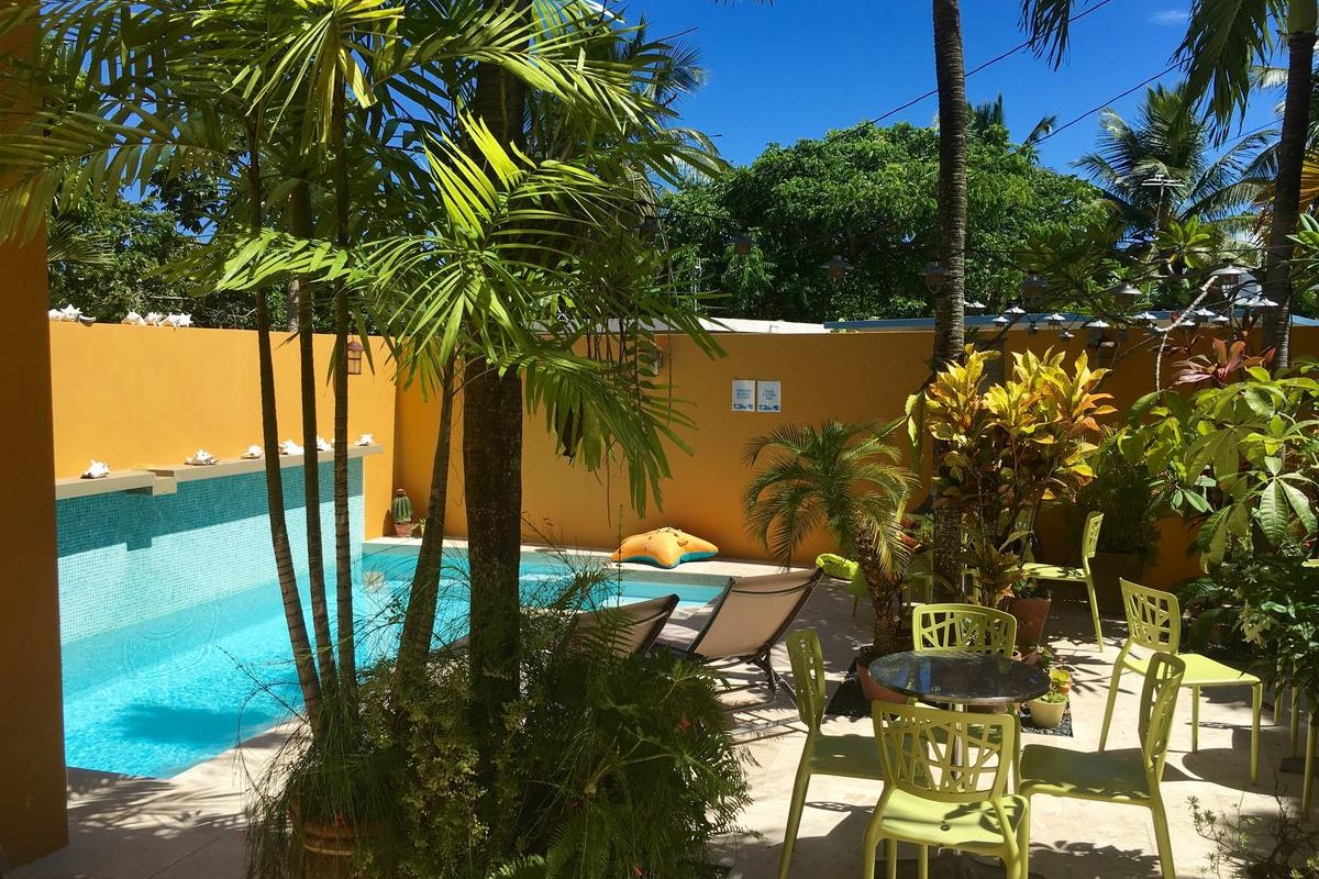 The pool and patio at Casa Amistad in Vieques