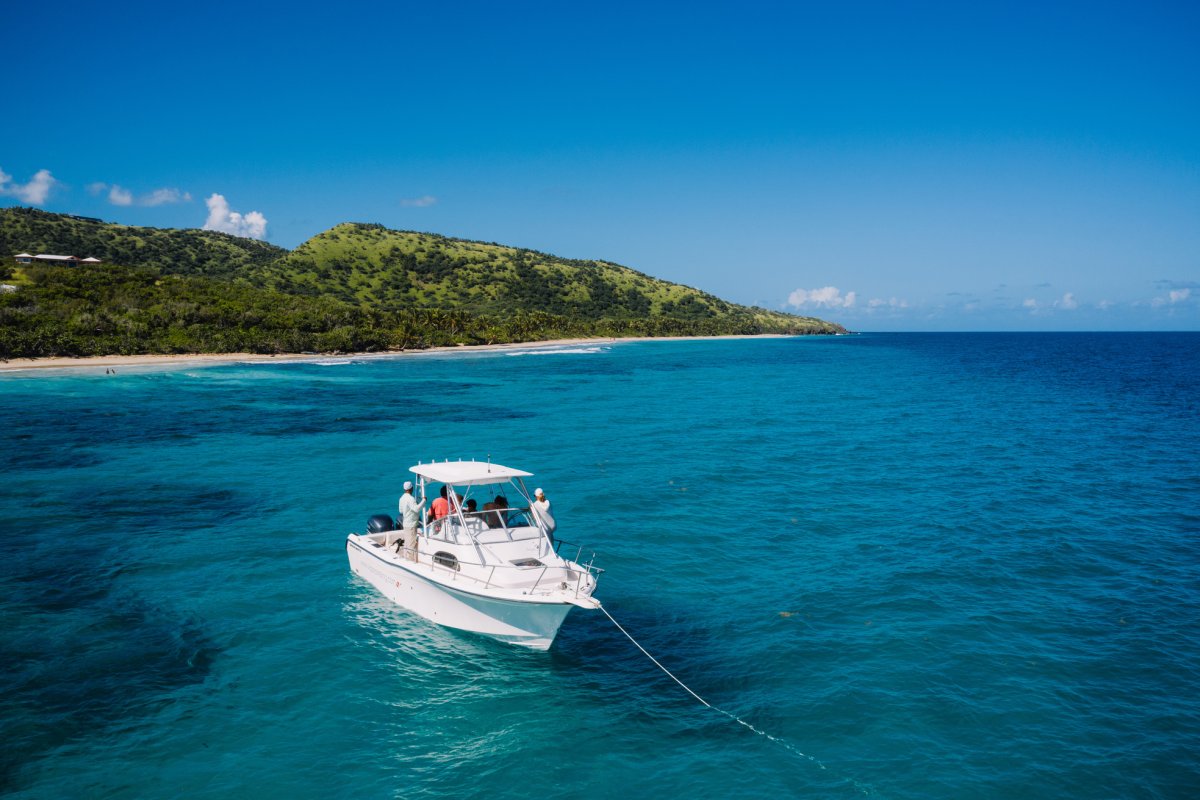 A boat anchored off the coast of Culebra, Puerto Rico.