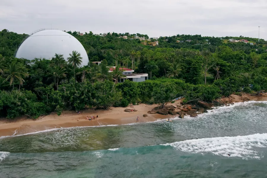 Drone view of Domes Beach, a must-visit surf spot in Rincón 