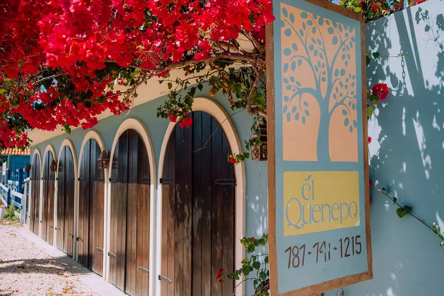 Entrance to El Quenepo, one of Vieques’ top restaurants offering fine dining with local flavors.