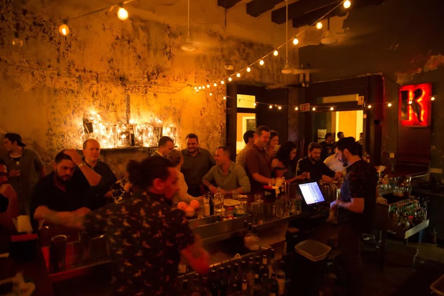 La Factoría, a world-renowned cocktail bar in Old San Juan, known for its lively atmosphere.