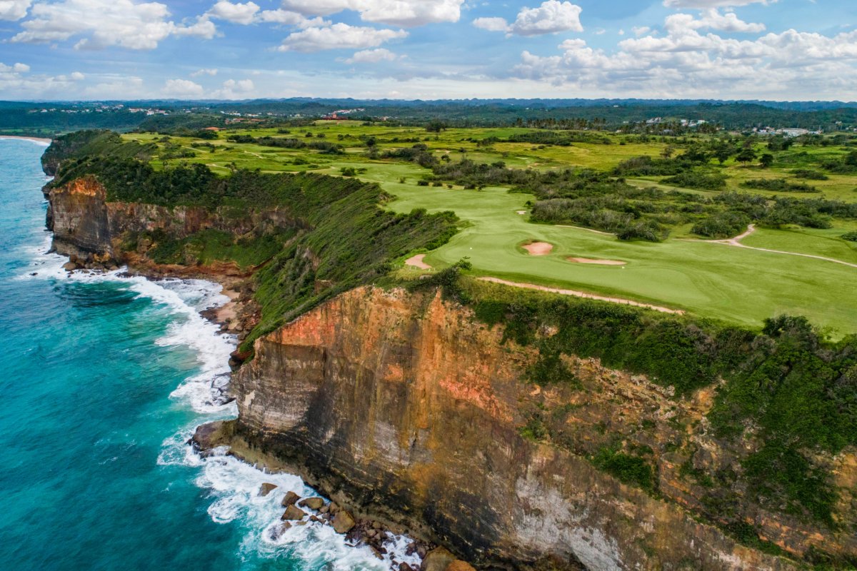 The Royal Isabela Golf Course sits atop ocean cliffs in Isabela, Puerto Rico.