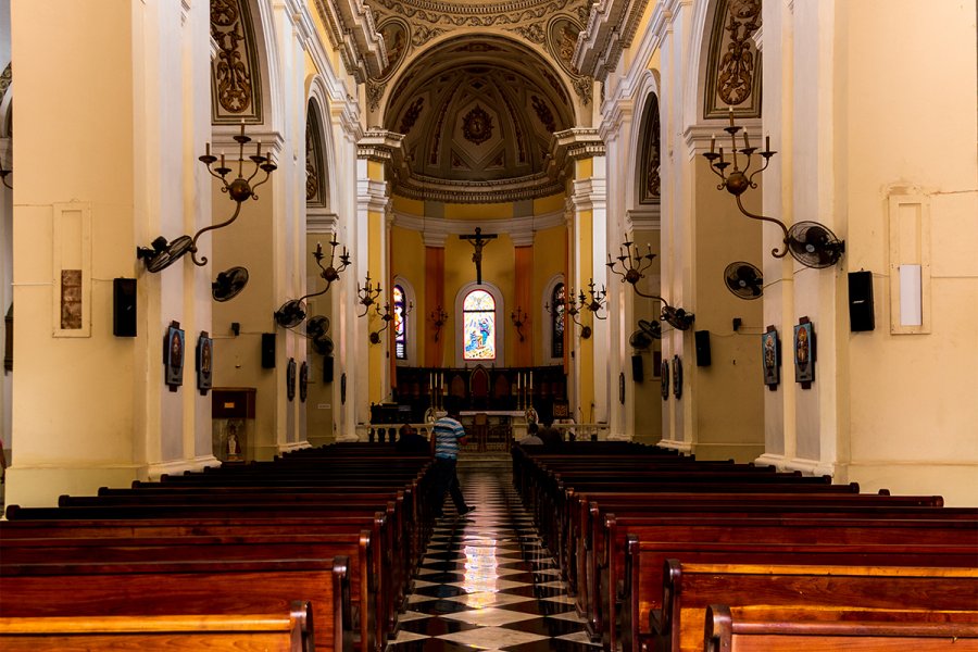 Interior of the San Juan Cathedral, one of the oldest churches in the Americas, located in Old San Juan.