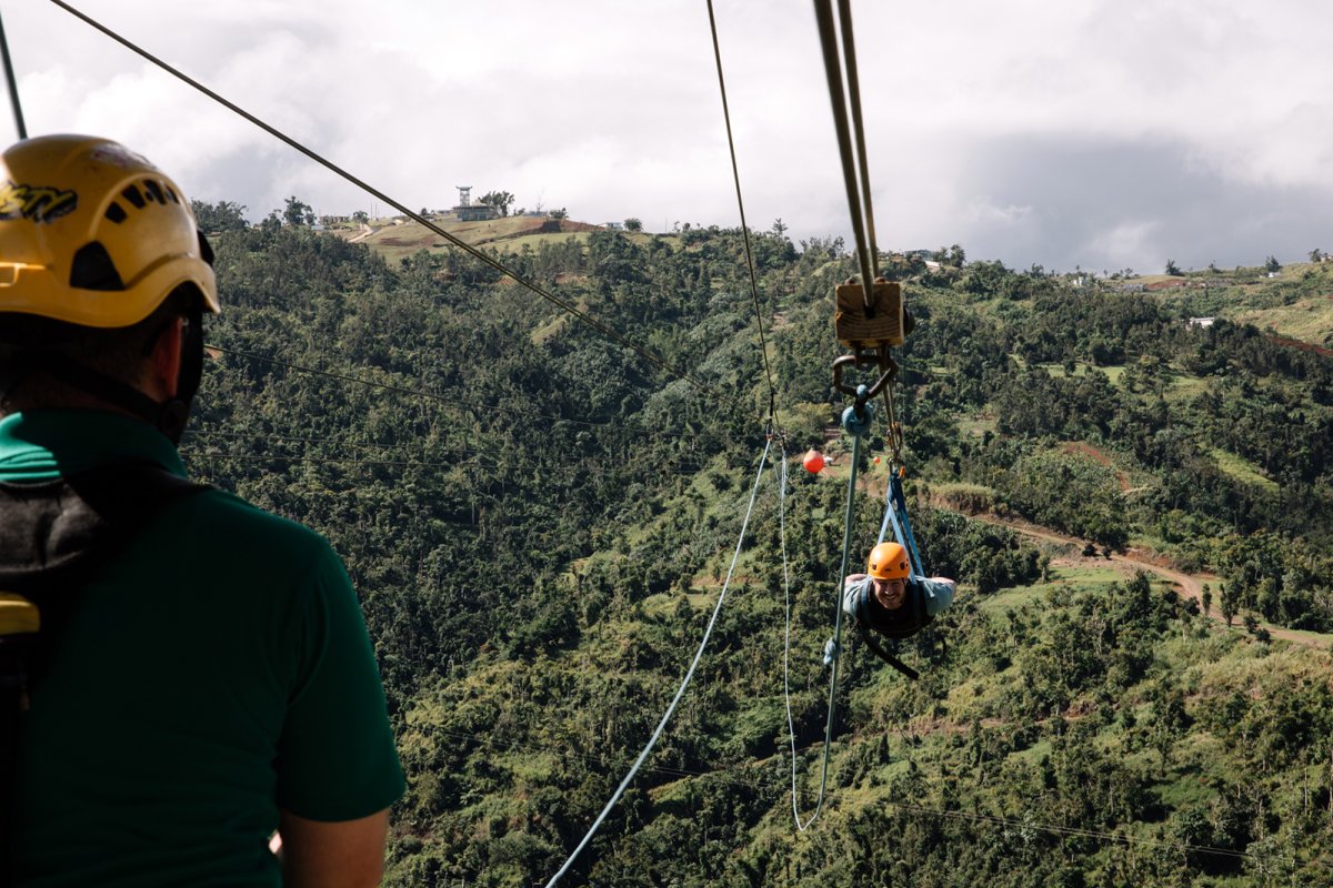 Zip lining at Toro Verde Adventure Park in Orocovis.