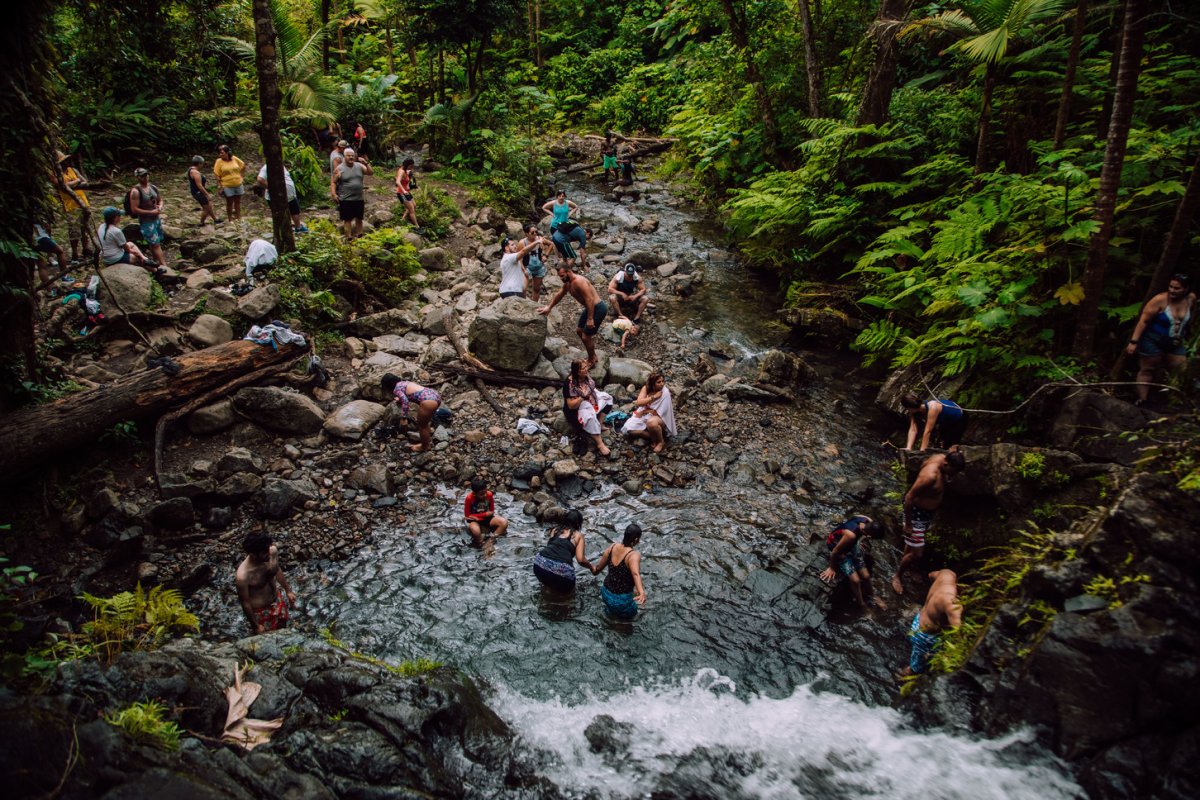 Un grupo de jóvenes visita El Yunque y sus piscinas naturales.