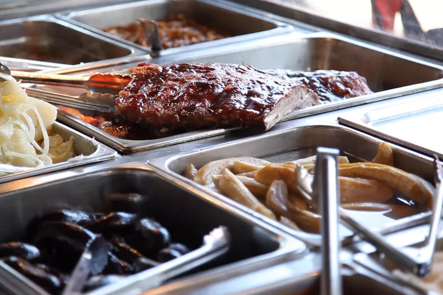 Traditional Puerto Rican dishes at a local lechonera in Guavate