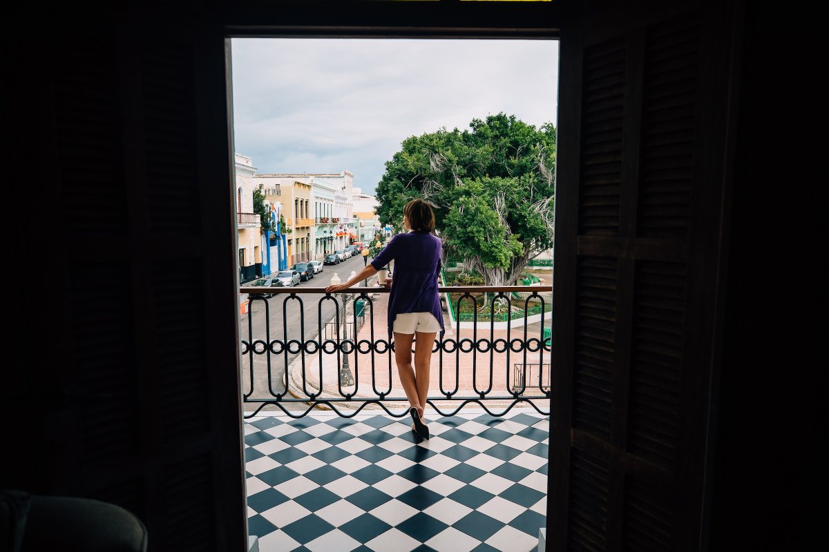 View of Plaza las Delicias from a balcony at the Ponce Plaza hotel.