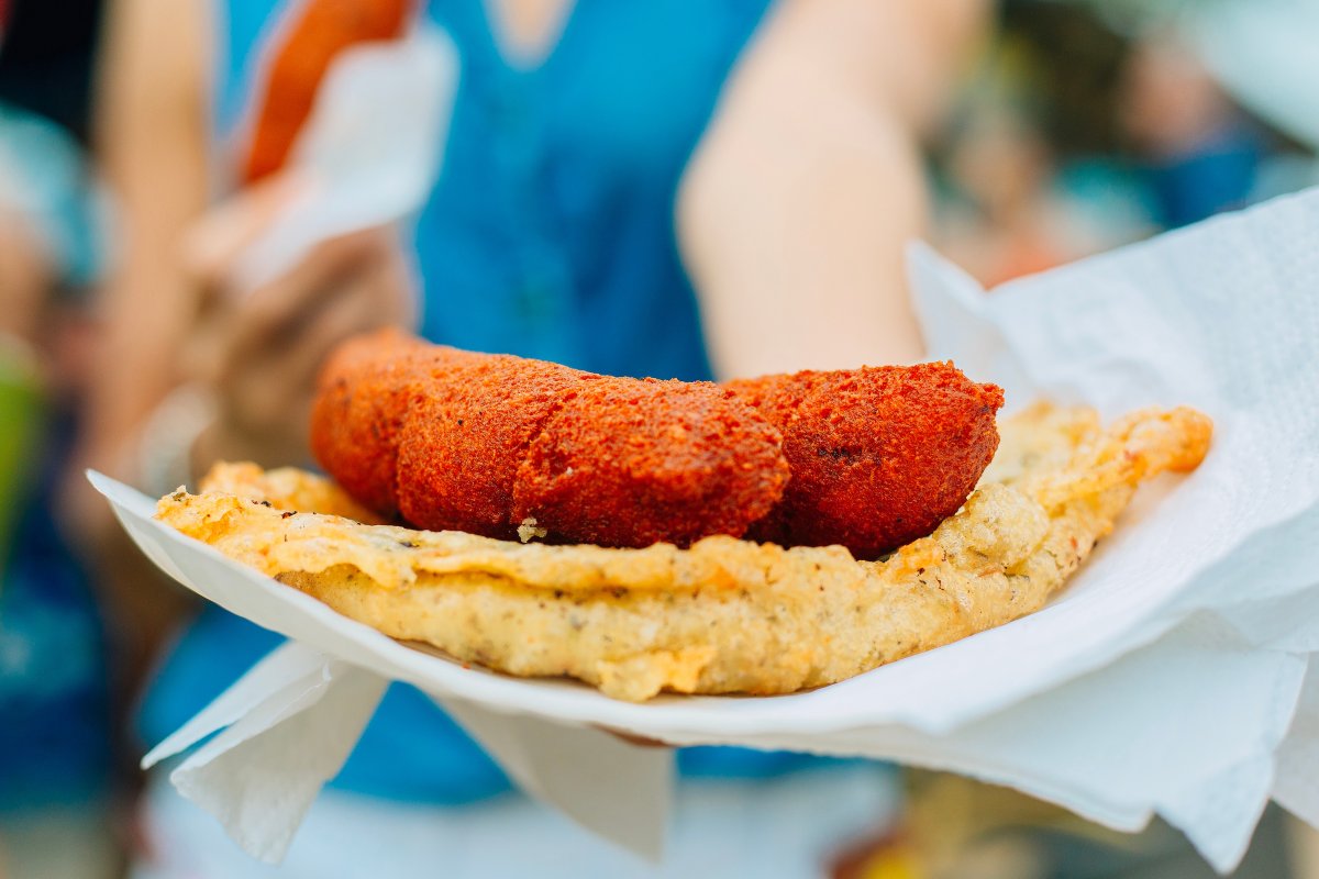 A plate full of Puerto Rican fritters.