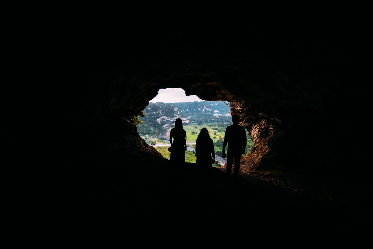 People look out the cave known as Cueva Ventana
