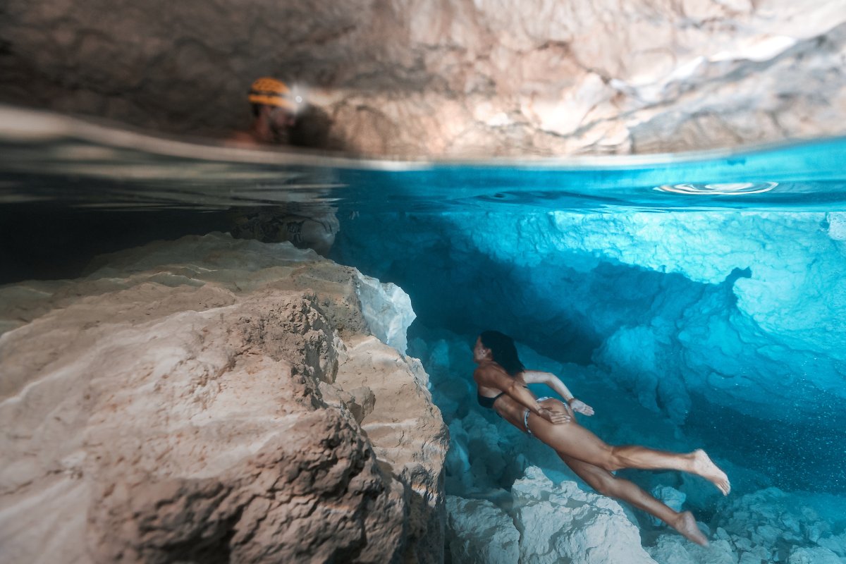 Exploring caves in Mona Island.