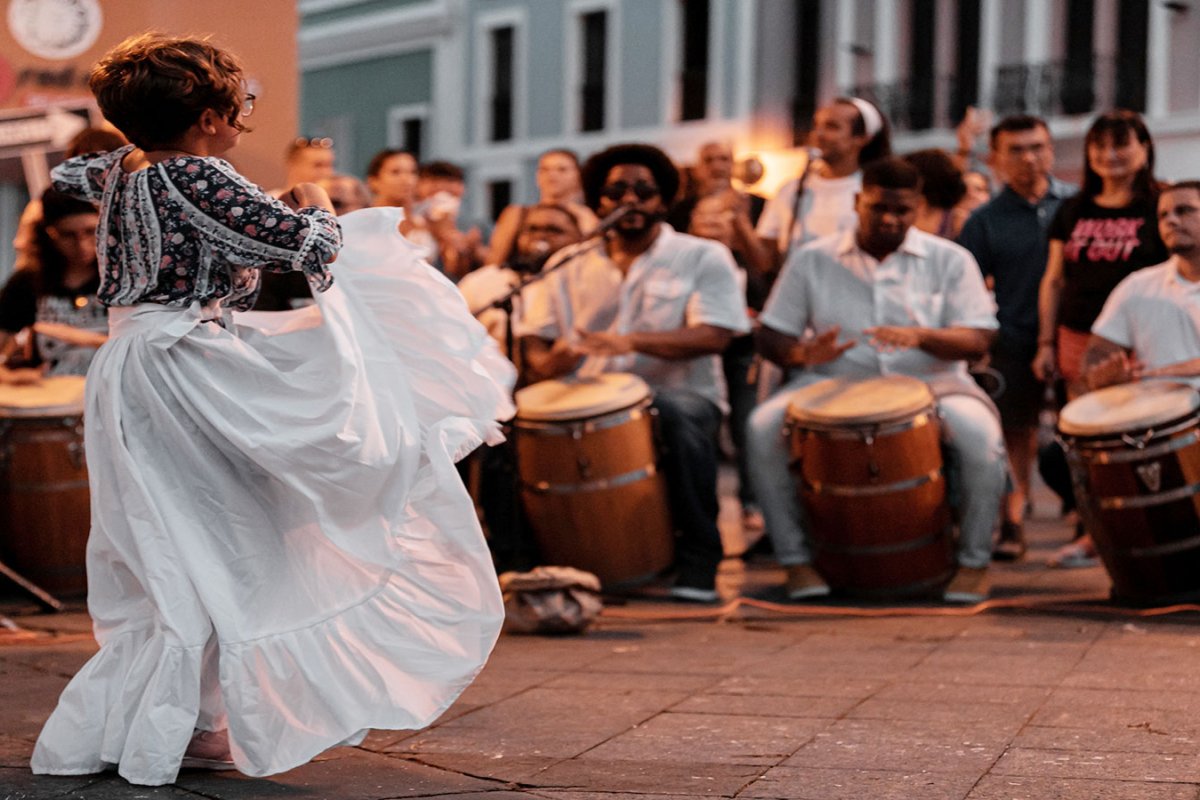 A woman dances Bomba in Old San Juan
