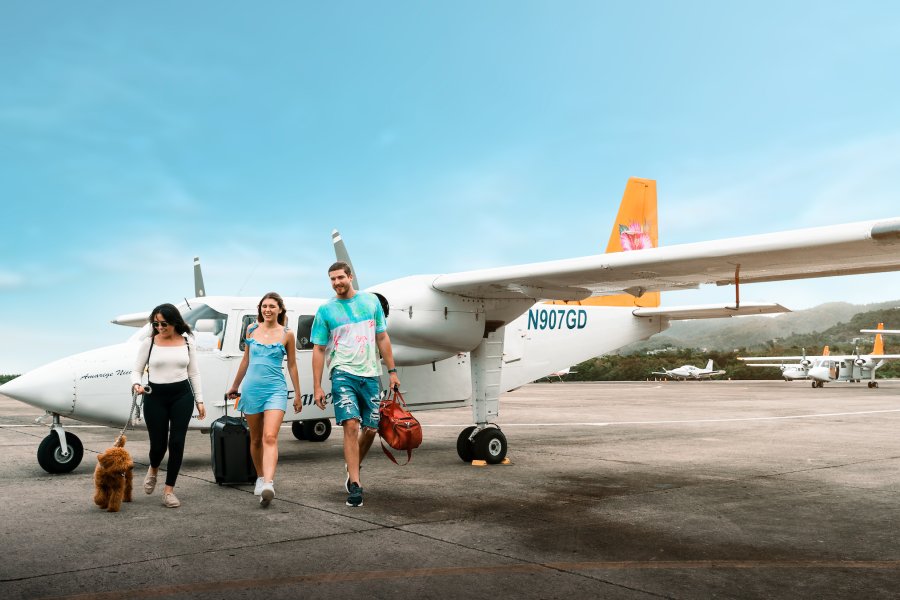 Small plane flying over the Puerto Rico coastline en route to Culebra Island