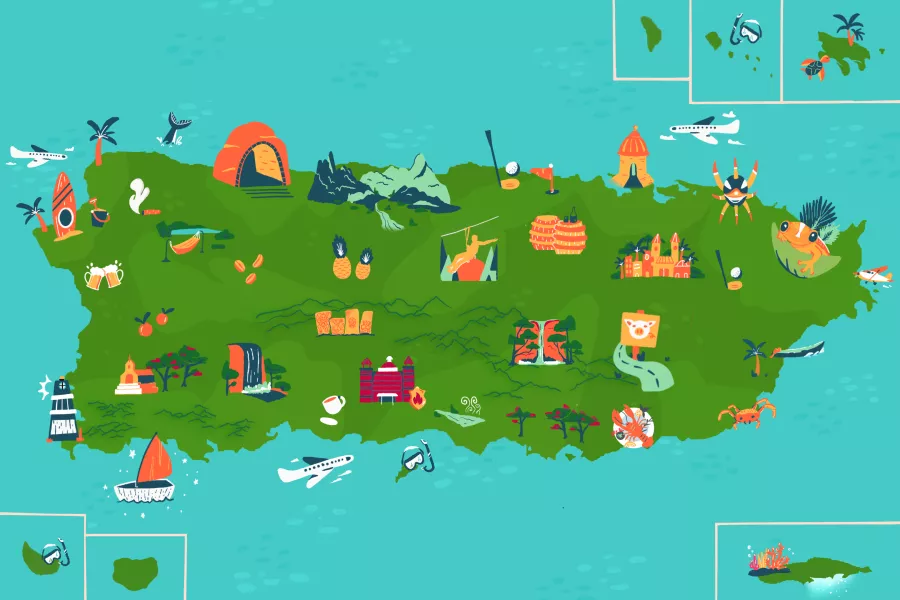 Map of attractions in Puerto Rico.