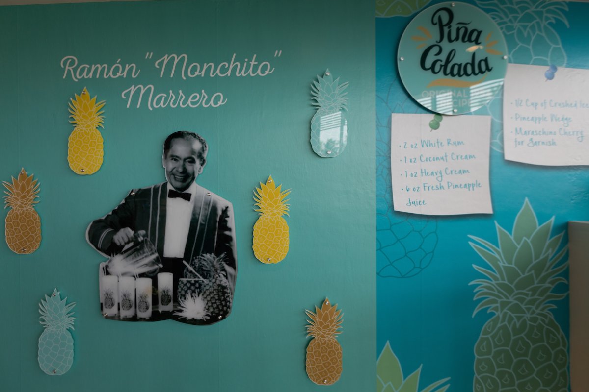 Portrait of Ramon Monchito Marrero, the creator of the pina colada, at the Caribe Hilton Hotel