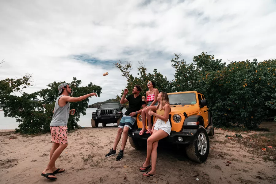 Group of friends enjoying the beach in Culebra, Puerto Rico