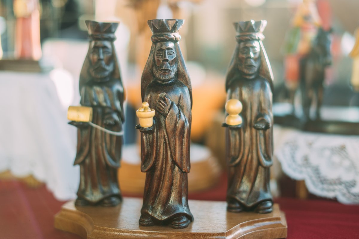 View of the Three Wise Men carved in wood. Three Kings Day is considered one of the main celebrations during the holiday season in Puerto Rico.