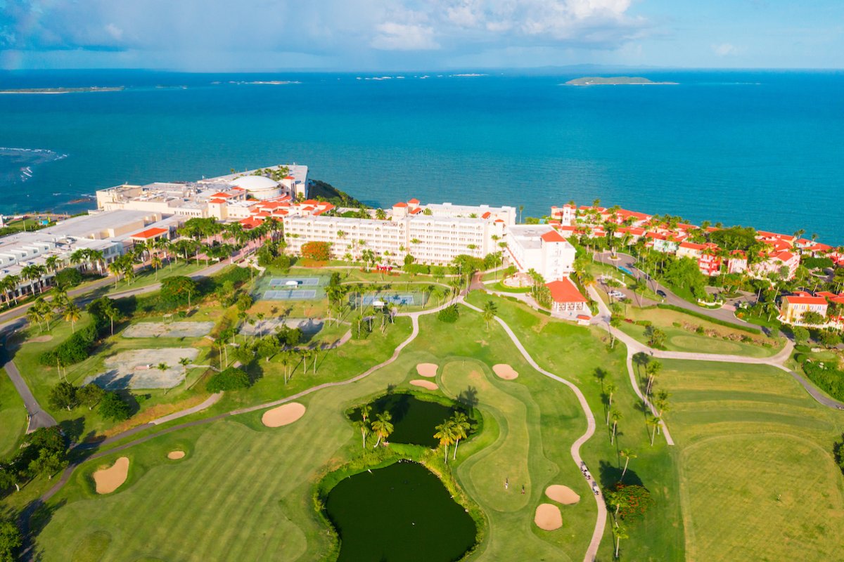 Aerial view of El Conquistador Resort and golf course in Fajardo.