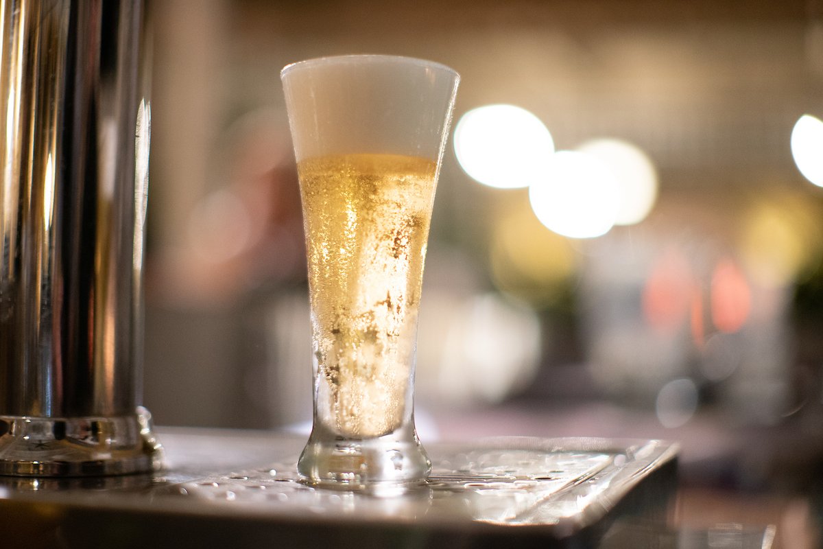 View of a glass of beer.