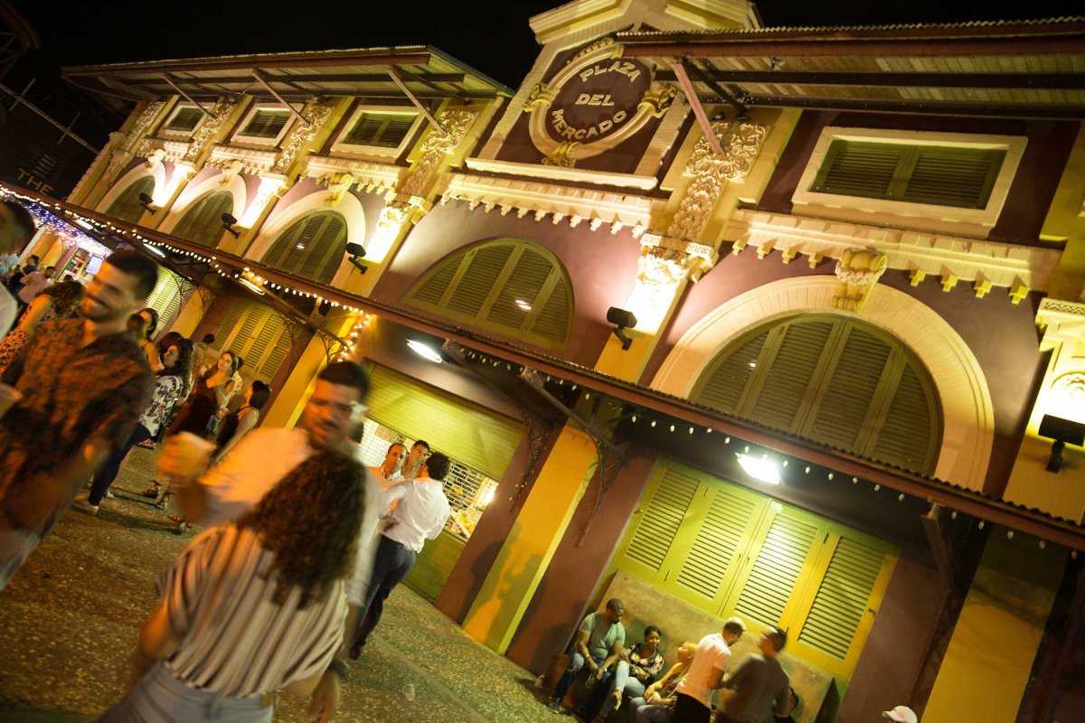 Crowds of young people gather at La Placita de Santurce, one of San Juan's most popular nightlife areas.