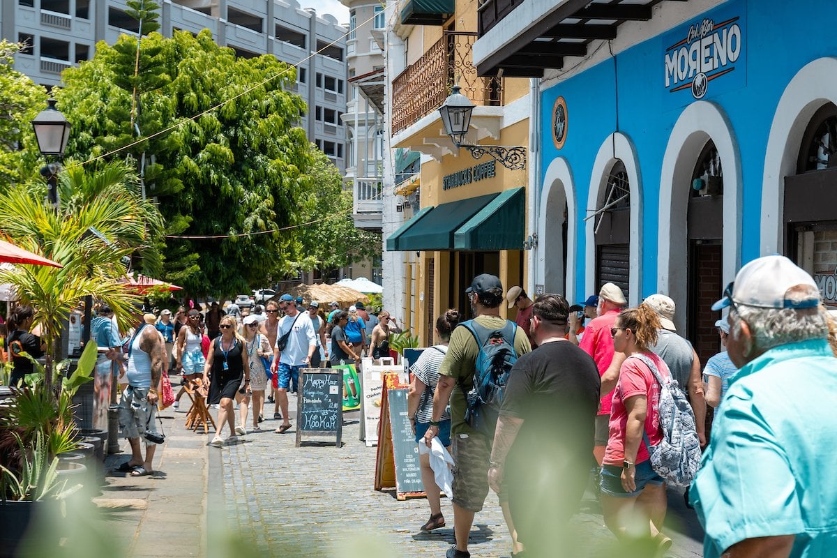 Cruise passengers exploring the streets of San Juan.