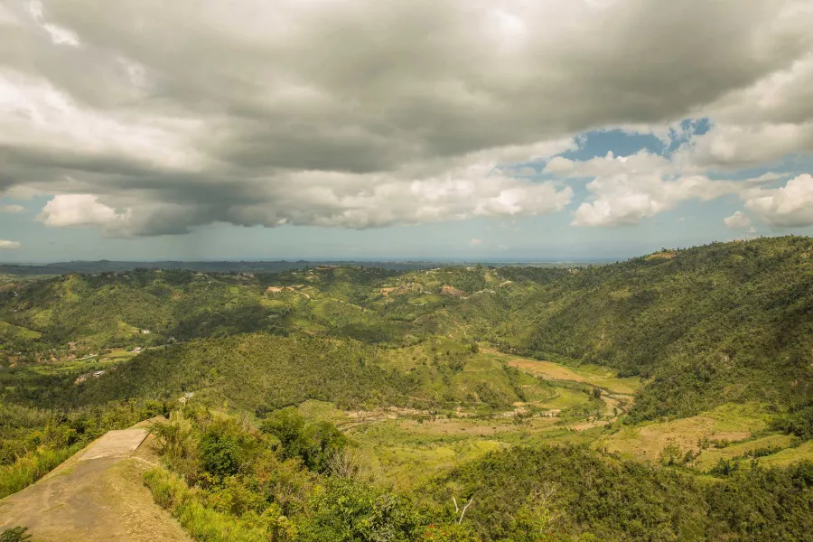 Expansive view of the lush green hills and landscape near Morovis, Puerto Rico.