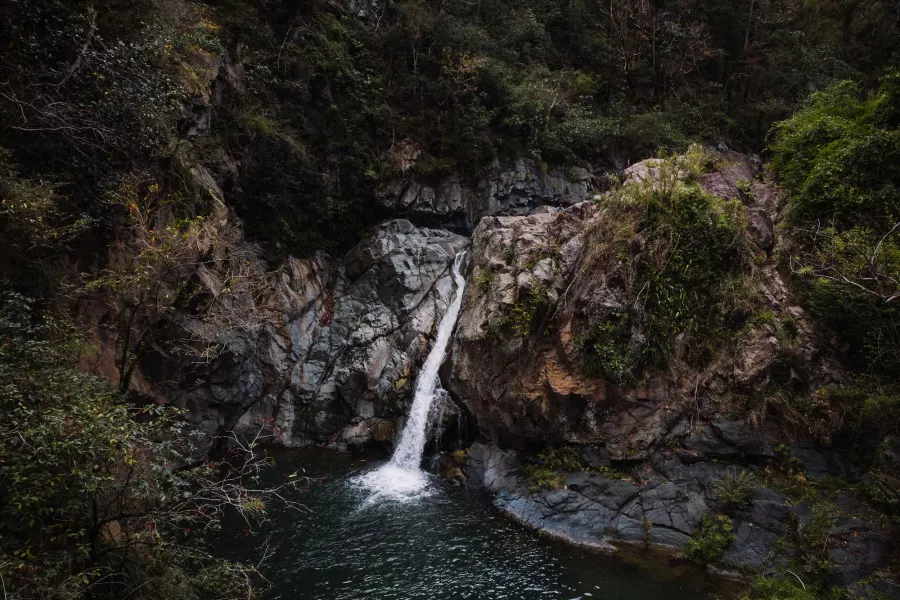 An aerial view of a waterfall in Guayanilla, Puerto Rico.