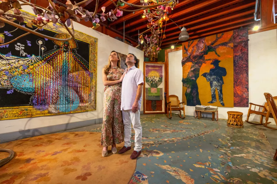 Couple looking at art.