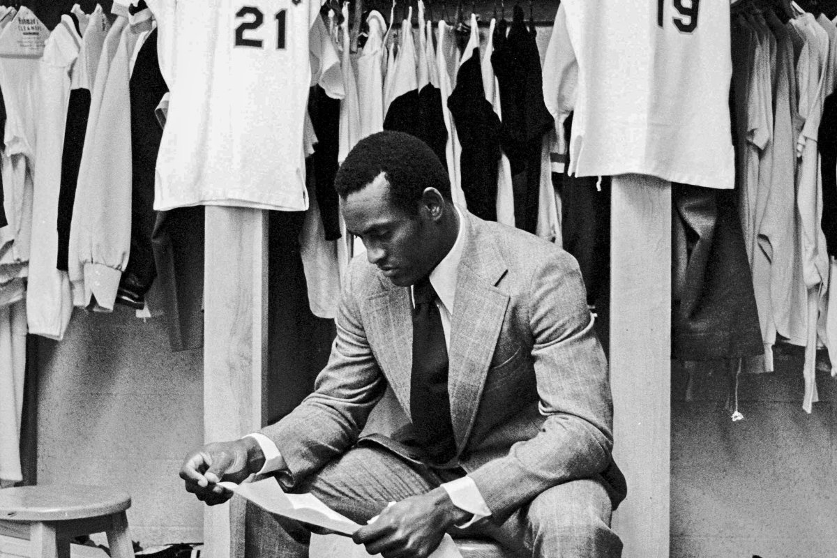Roberto Clemente in his dressing room.