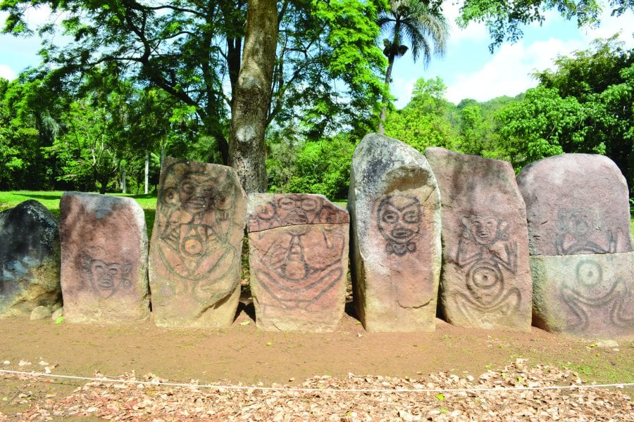 Stones depicting Taíno-inspired hieroglyphs as part of the Festival Nacional Indígena in Puerto Rico.